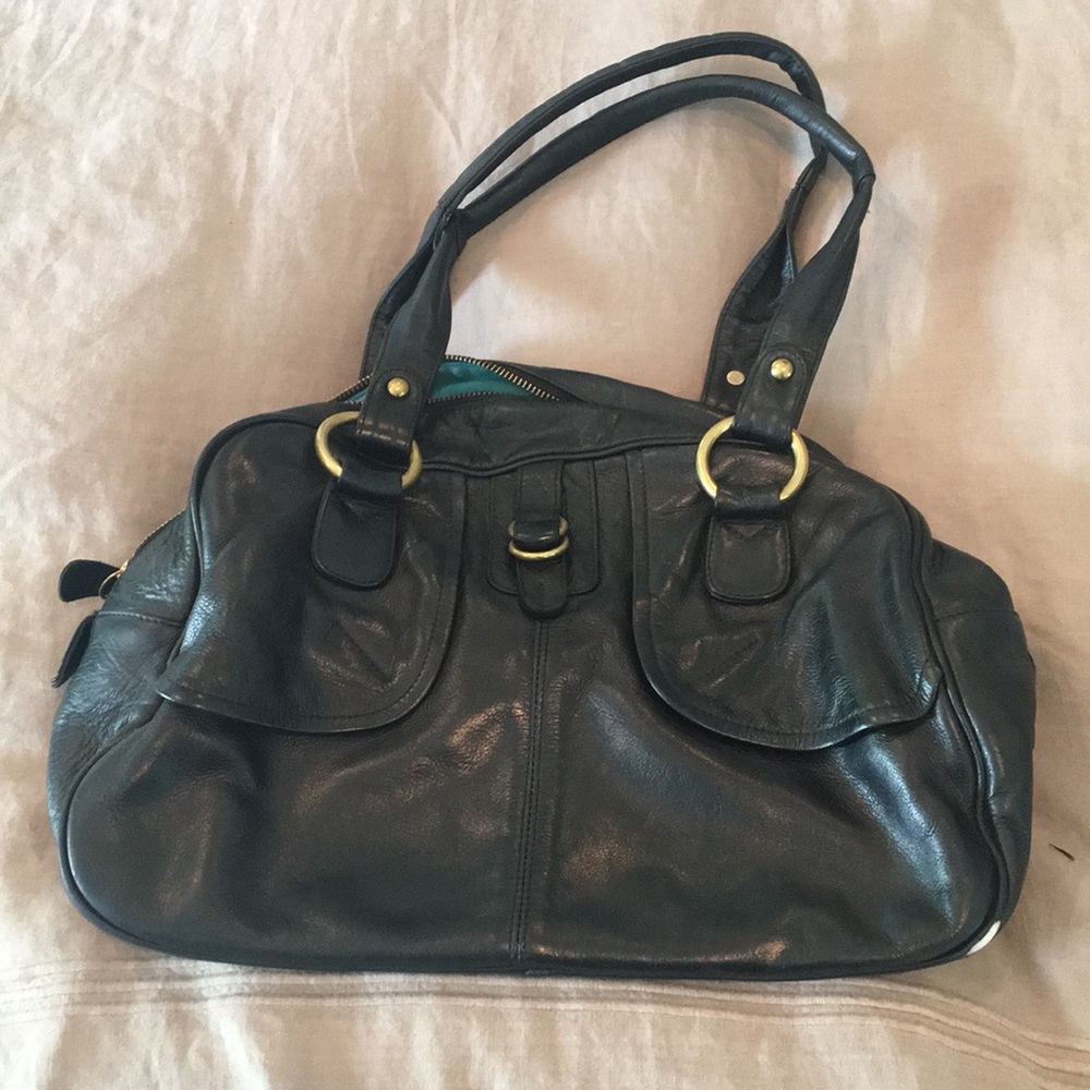Rachel Nasvik black leather bowling bag